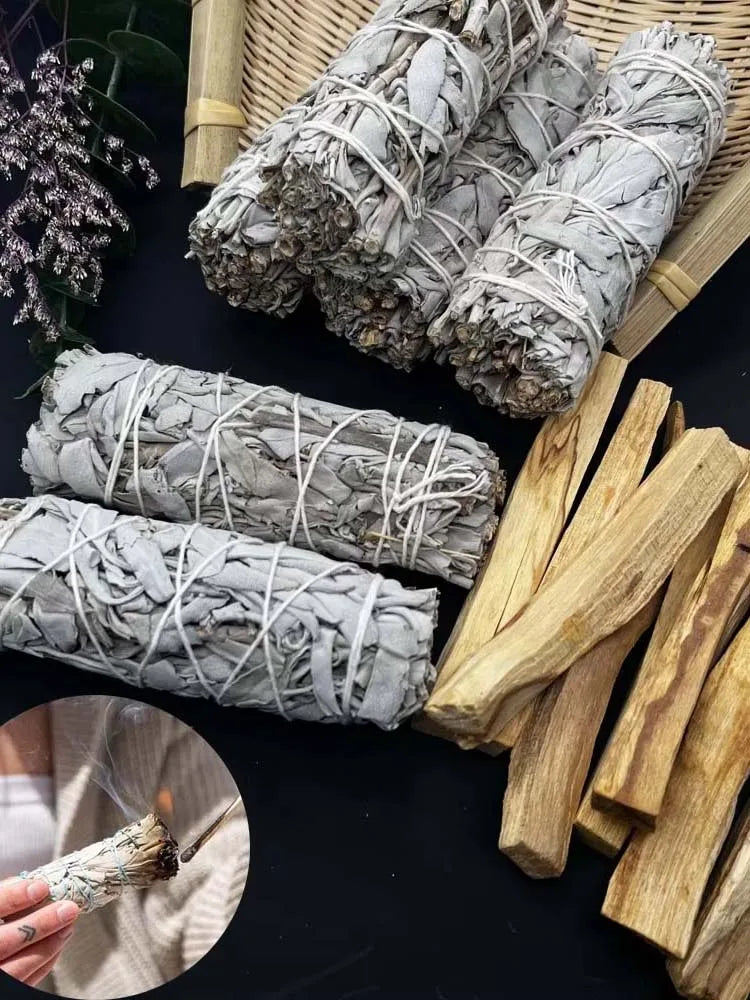 بخور الميرمية البيضاء والأعشاب للتأمل، خشب Palo Santo المقدس، حزم مربوطة يدويًا، تنقية الطاقة، توازن الهالة، التأمل، اليوغا، طقوس روحانية | White Sage & Grass Meditation Incense, Sacred Palo Santo Wood, Hand-Tied Bundles, Energy Purification, Aura Balance, Meditation, Yoga, Spiritual Rituals