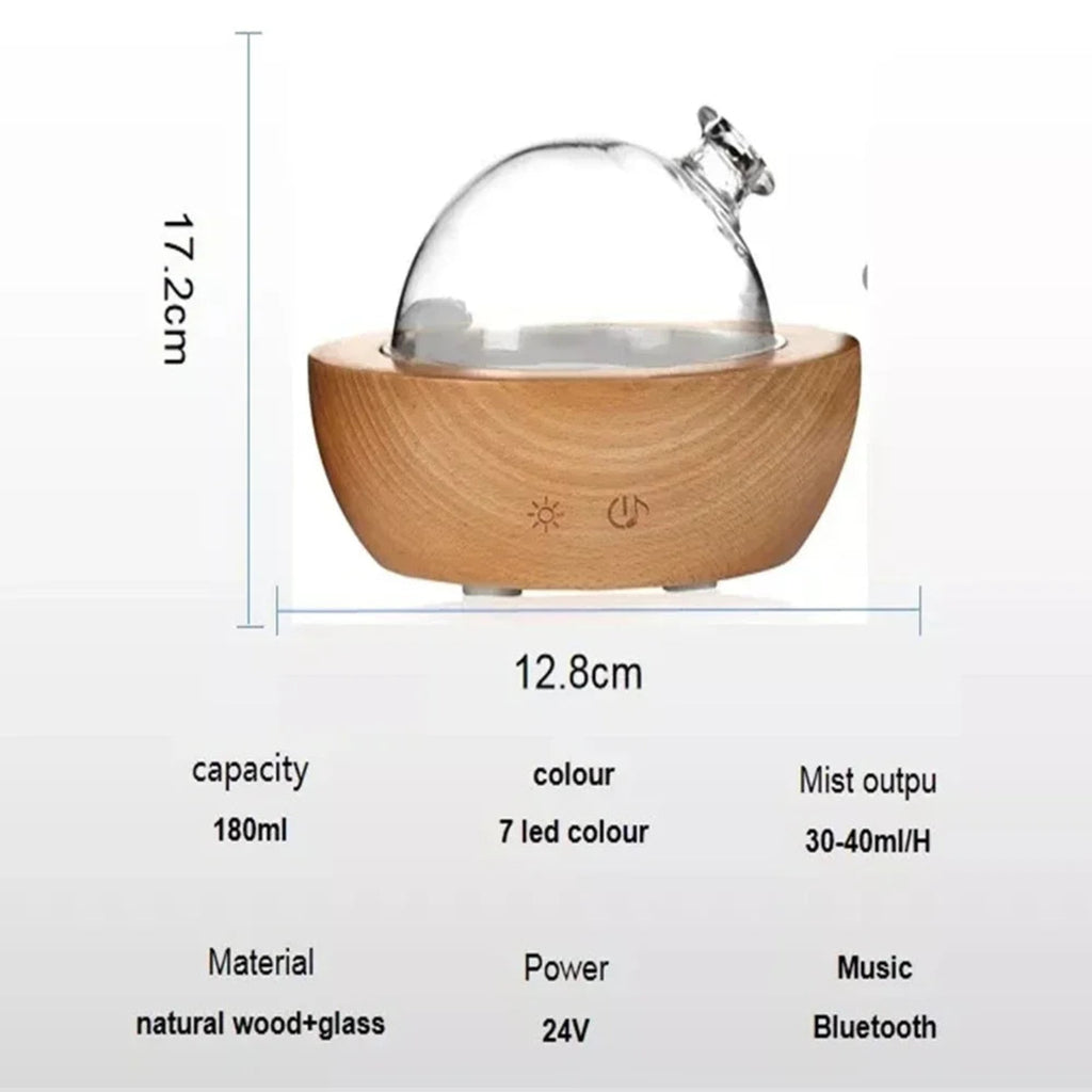 150ML Bluetooth Wooden Aromatherapy Diffuser with LED Lights and Ultrasonic Mist  ناشر عطور خشبي بتقنية البلوتوث، سعة 150 مل مع إضاءة LED وضباب فائق النعومة