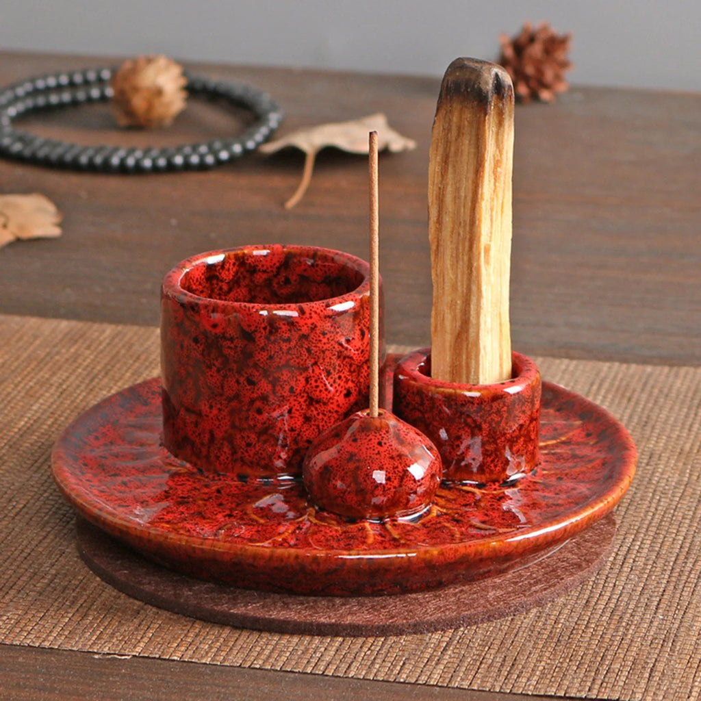 4-in-1 ceramic incense burner, incense sticks, cone incense, Palo Santo, tea light candles, meditation, aromatherapy, home décor, spiritual décor | مبخرة سيراميك 4 في 1، أعواد بخور، مخاريط البخور، خشب بالو سانتو، شموع صغيرة، التأمل، العلاج بالعطور، ديكور منزلي، ديكور روحاني