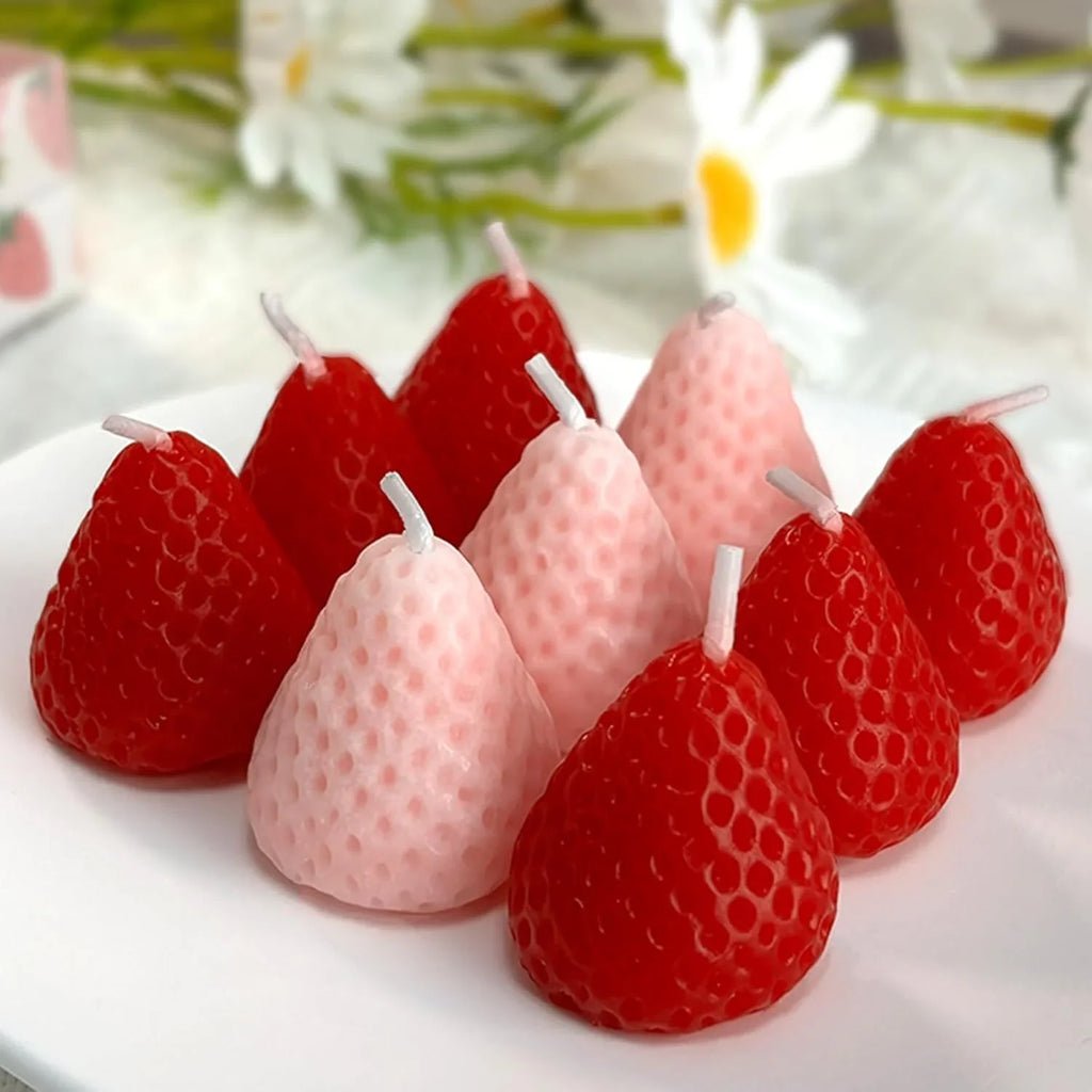 Strawberries-Shaped Aromatherapy Candles – Scented Event Candles | شموع عطرية بشكل فراولة، شموع معطرة للمناسبات