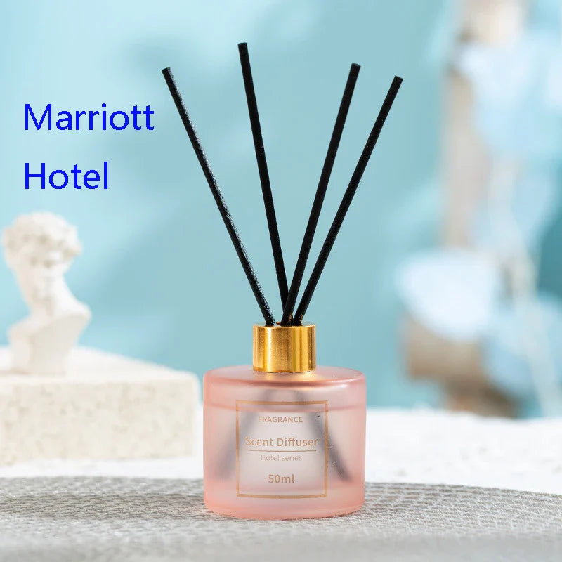 موزع ريد 50مل مستوحى من فنادق هيلتون وماريوت، زيوت عطرية فاخرة، أعواد موسعة، عطر مستمر وطويل الأمد، للمنزل والمكتب | 50ml Hilton & Marriott Inspired Reed Diffuser, Premium Essential Oils, Expanding Reeds, Long-Lasting Home & Office Fragrance